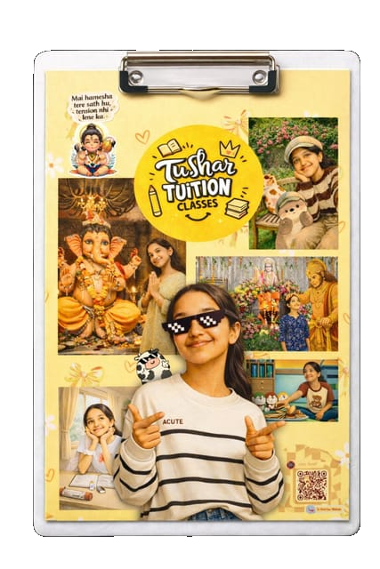 TTC Exampad design with yellow Tushar Tuition Classes collage