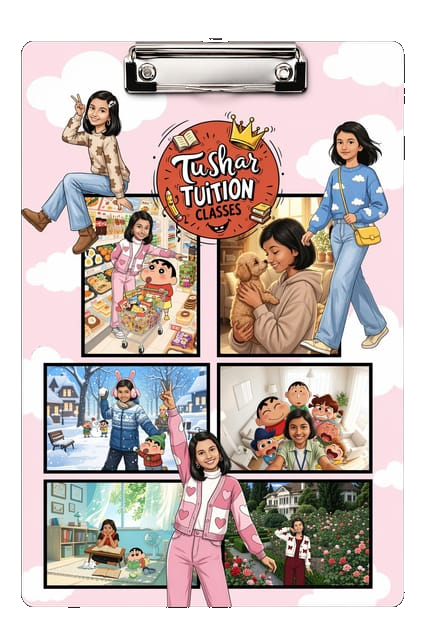 TTC Exampad design with pink Tushar Tuition Classes collage