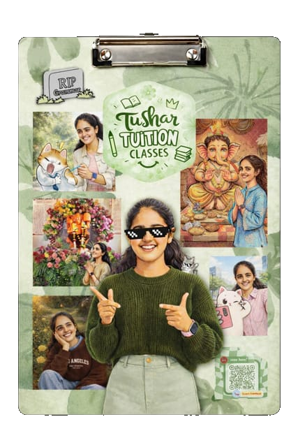 TTC Exampad design with green Tushar Tuition Classes collage